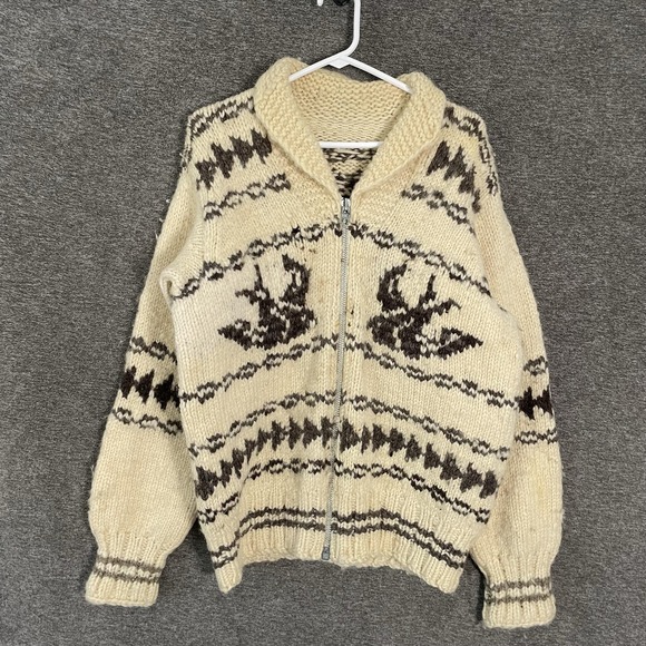 Other - Westerly Knit Full Zip Cardigan Sweater Sz M/L Beige Chunky Cowichan 60s 70s